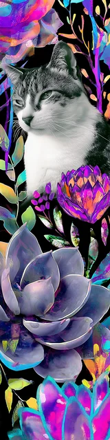 Free unique bookmark featuring a grumpy cat face among flowers